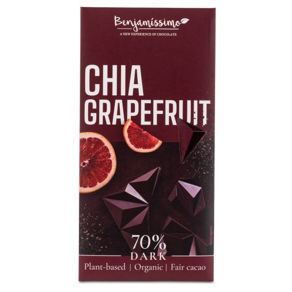 Benjamissimo Choklad Mörk 70 %, Chia & Grapefrukt, 60 g