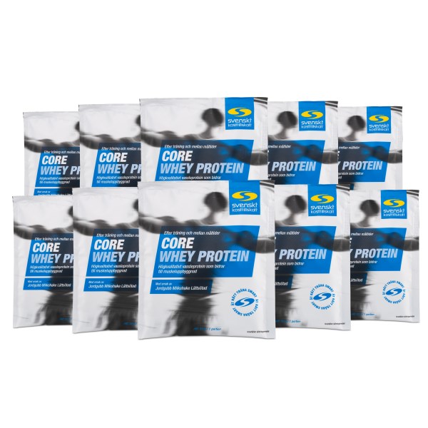 Core Whey Protein Portionspåse, Jordgubb Milkshake Lättsötad, 10-pack