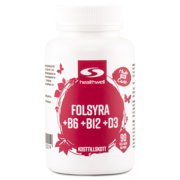 Healthwell Folsyra+B6+B12+D, 90 kaps