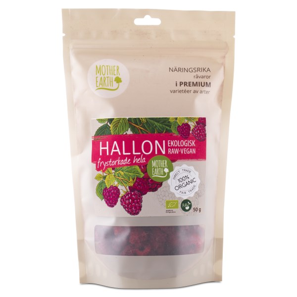 Mother Earth Frystorkade Hallon Hela Raw & Eko, 50 g