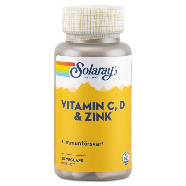 Solaray Vitamin C, D & Zink, 30 kaps