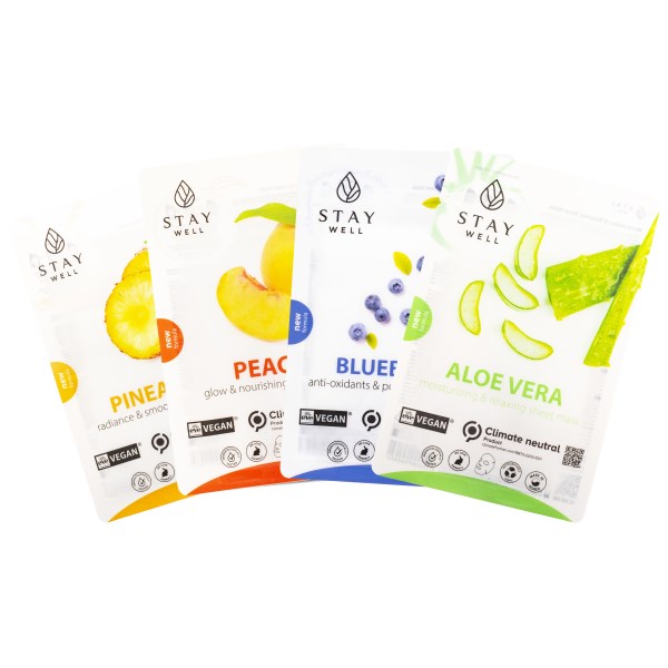 StayWell Vegan Sheet Mask Mixpack 4 st, Paket