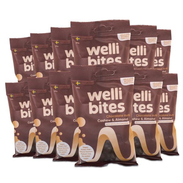 Wellibites Chocolate Nuts, Cashew & Almond, 12-pack