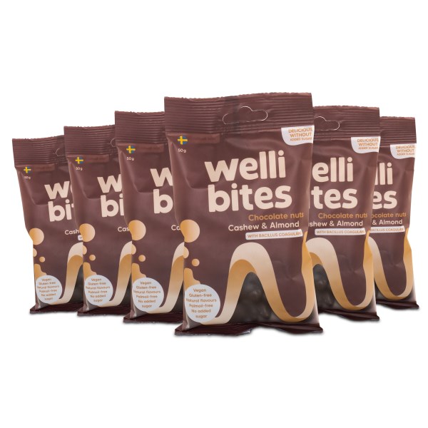 Wellibites Chocolate Nuts, Cashew & Almond, 6-pack