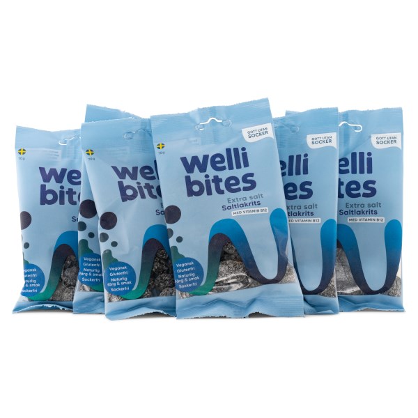 Wellibites Extra Salt Saltlakrits, 6-pack