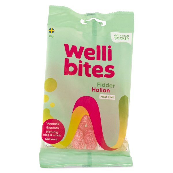 Wellibites Fläder & Hallon, 70 g