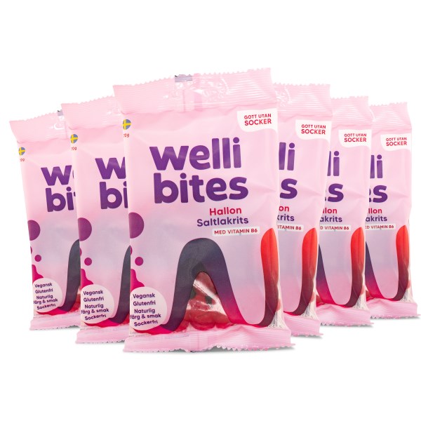 Wellibites Hallon & Saltlakrits, 6-pack