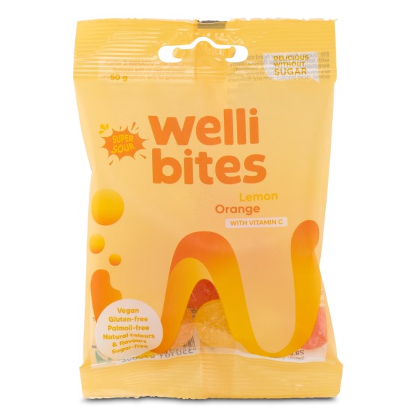 Wellibites Super Sour Vitamin C, Lemon & Orange, 50 g